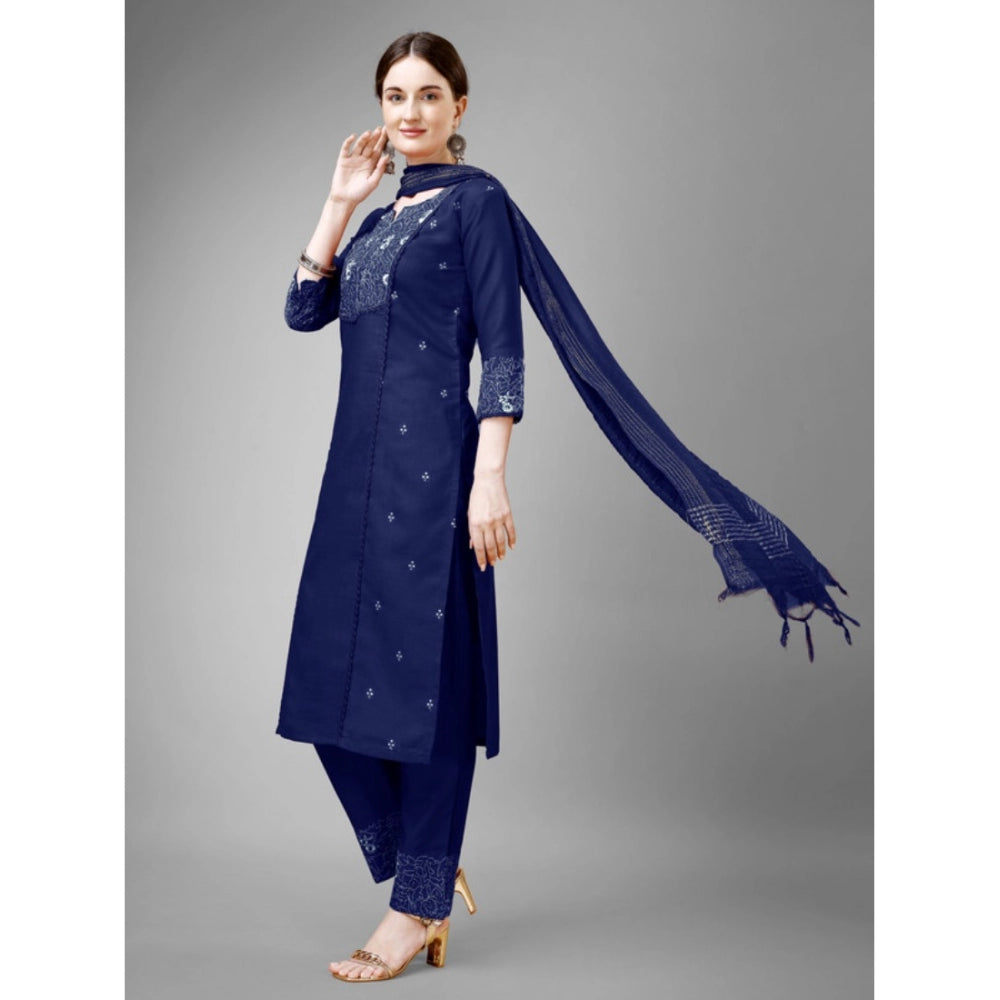 Casual 3-4 th Sleeve Embroidery Cotton Kurti Pant Dupatta Set