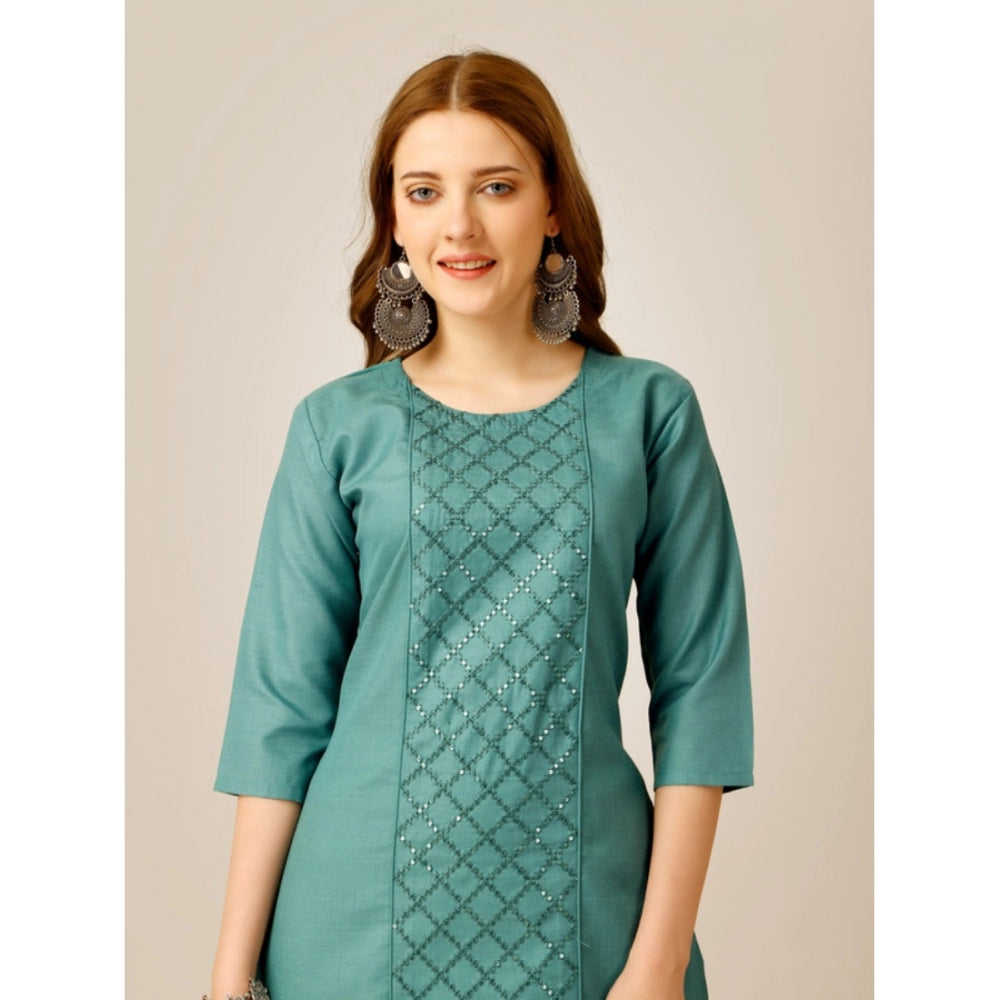 Casual 3-4 th Sleeve Embroidery Cotton Kurti Pant Set