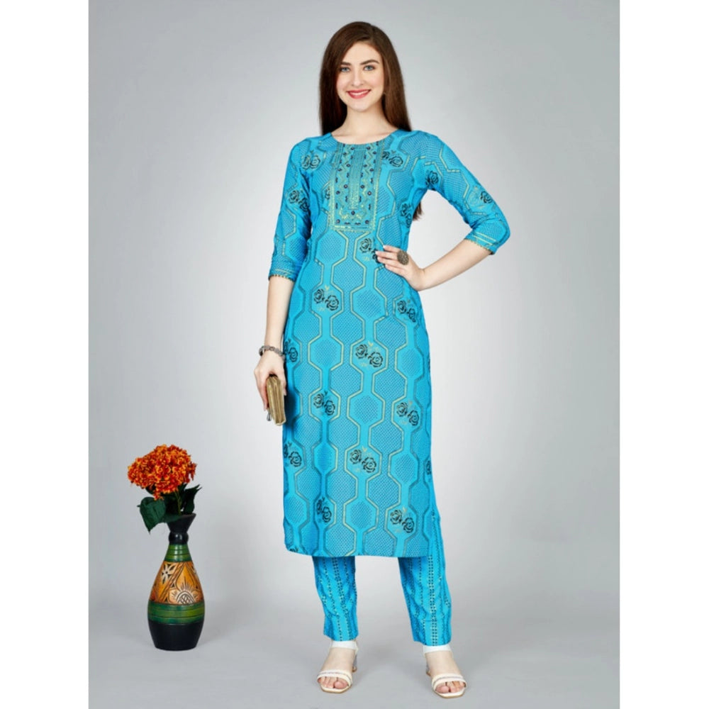 Casual 3-4 th Sleeve Embroidery Rayon Kurti Pant Set