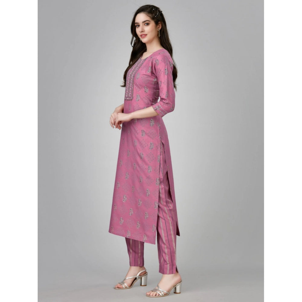 Casual 3-4 th Sleeve Embroidery Rayon Kurti Pant Set