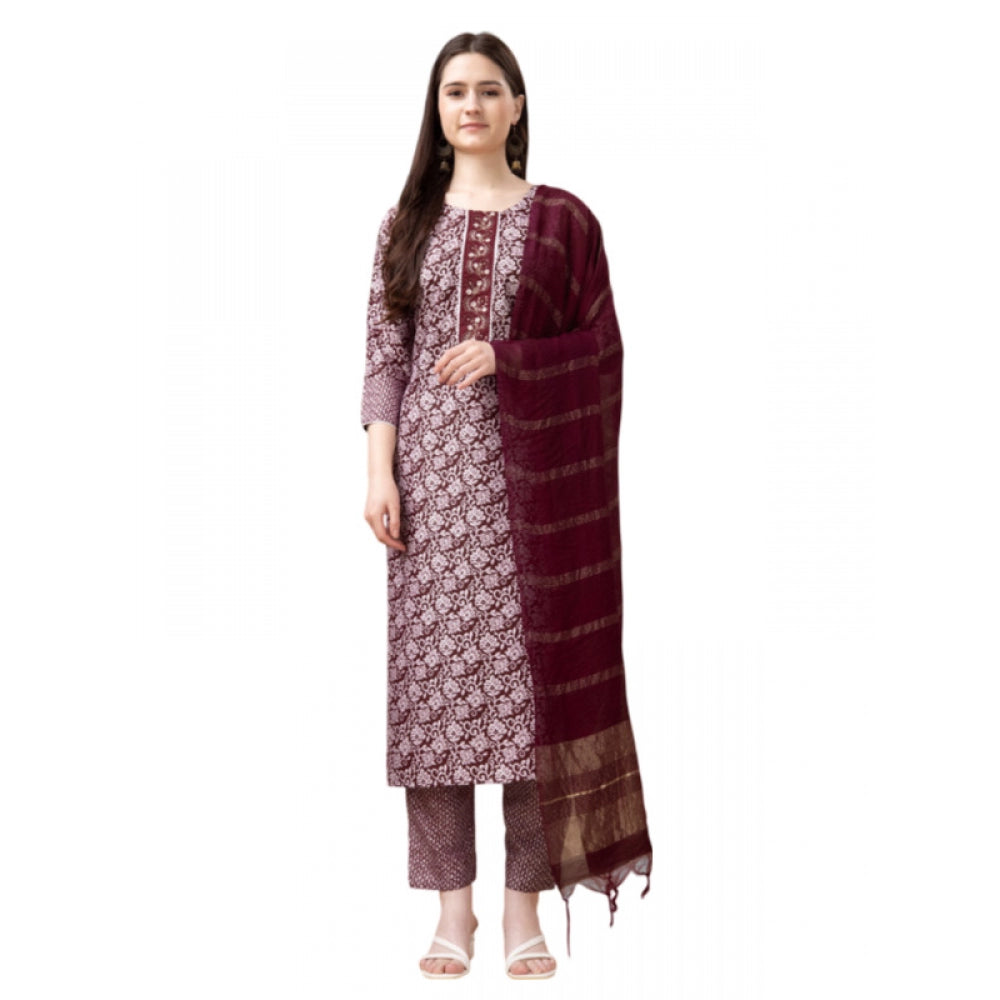 Casual 3-4 th Sleeve Embroidery Rayon Kurti Pant Dupatta Set