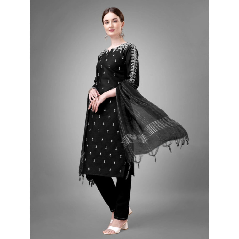 Casual 3-4 th Sleeve Embroidery Cotton Kurti Pant Dupatta Set