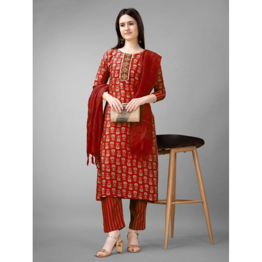 Casual 3-4 th Sleeve Embroidery Rayon Kurti Pant Dupatta Set