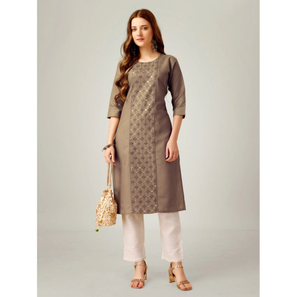 Casual 3-4 th Sleeve Embroidery Cotton Kurti Pant Set