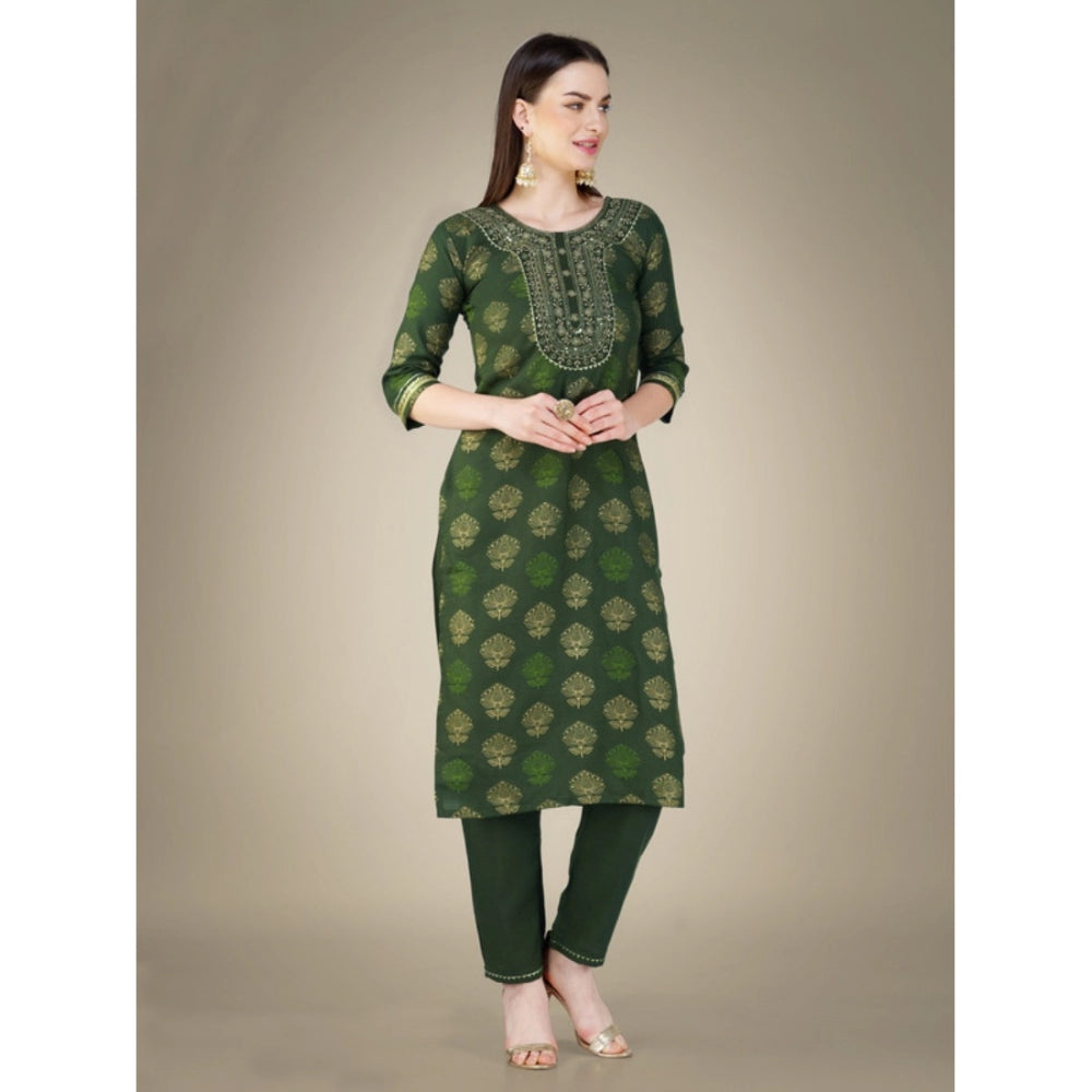 Casual 3-4 th Sleeve Embroidery Cotton Kurti Pant Dupatta Set