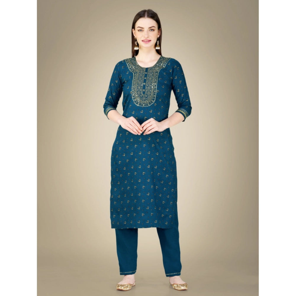 Casual 3-4 th Sleeve Embroidery Cotton Kurti Pant Dupatta Set