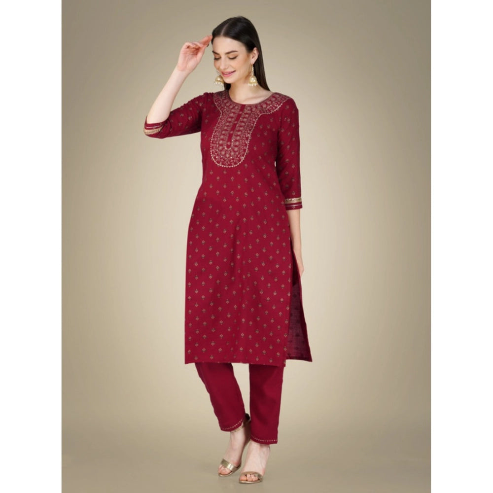 Casual 3-4 th Sleeve Embroidery Cotton Kurti Pant Dupatta Set