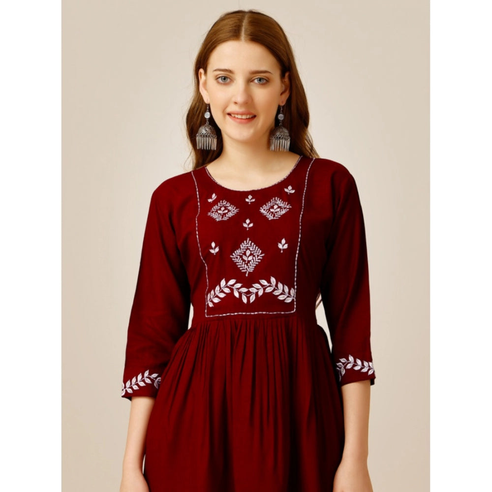 Casual 3-4 th Sleeve Embroidered Rayon Tunic Top