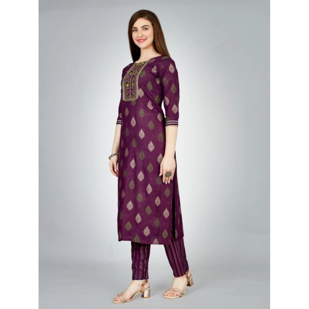 Casual 3-4 th Sleeve Embroidery Rayon Kurti Pant Set