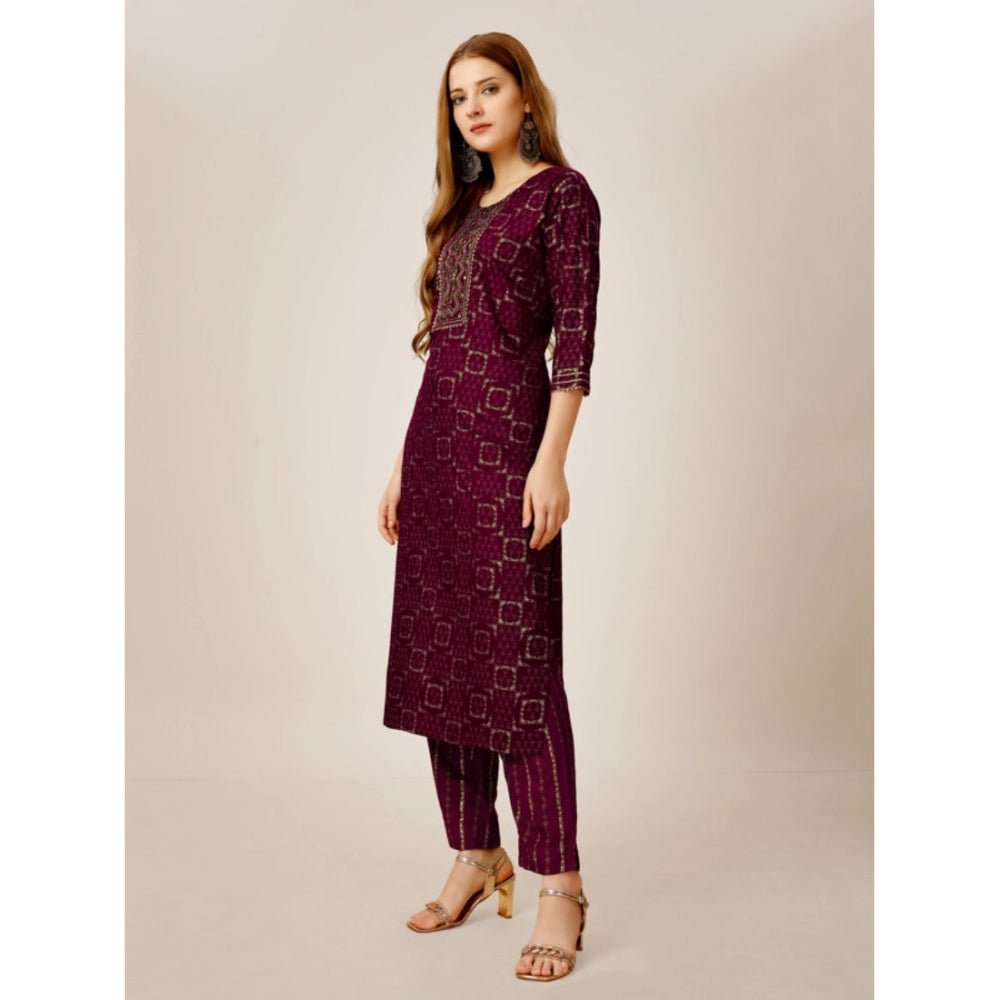 Casual 3-4 th Sleeve Embroidery Rayon Kurti Pant Set