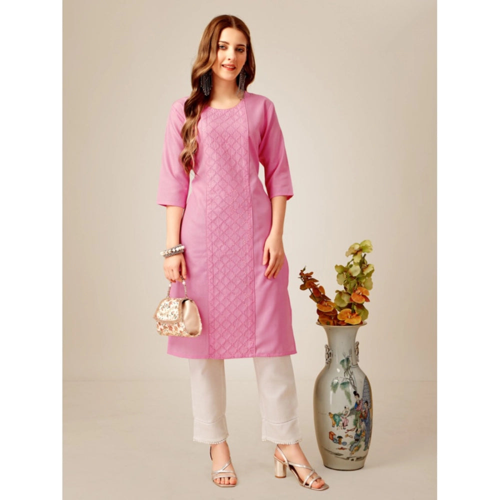 Casual 3-4 th Sleeve Embroidery Cotton Kurti Pant Set