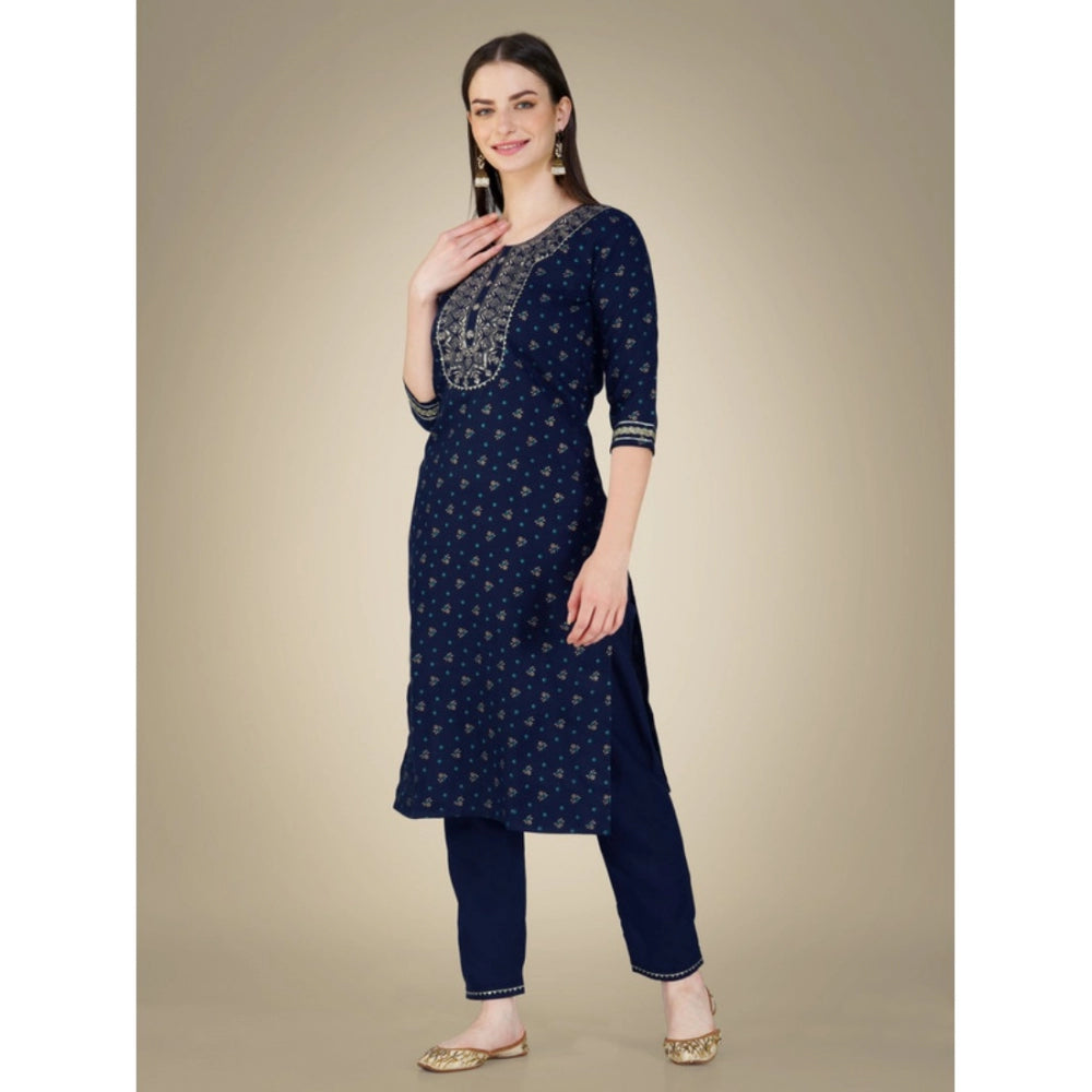 Casual 3-4 th Sleeve Embroidery Cotton Kurti Pant Dupatta Set