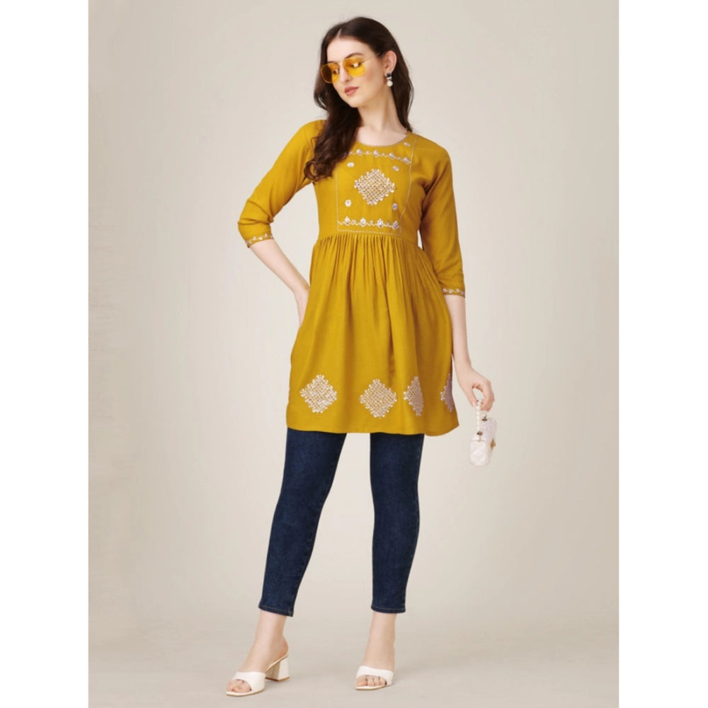 Casual 3-4 th Sleeve Embroidered Rayon Tunic Top