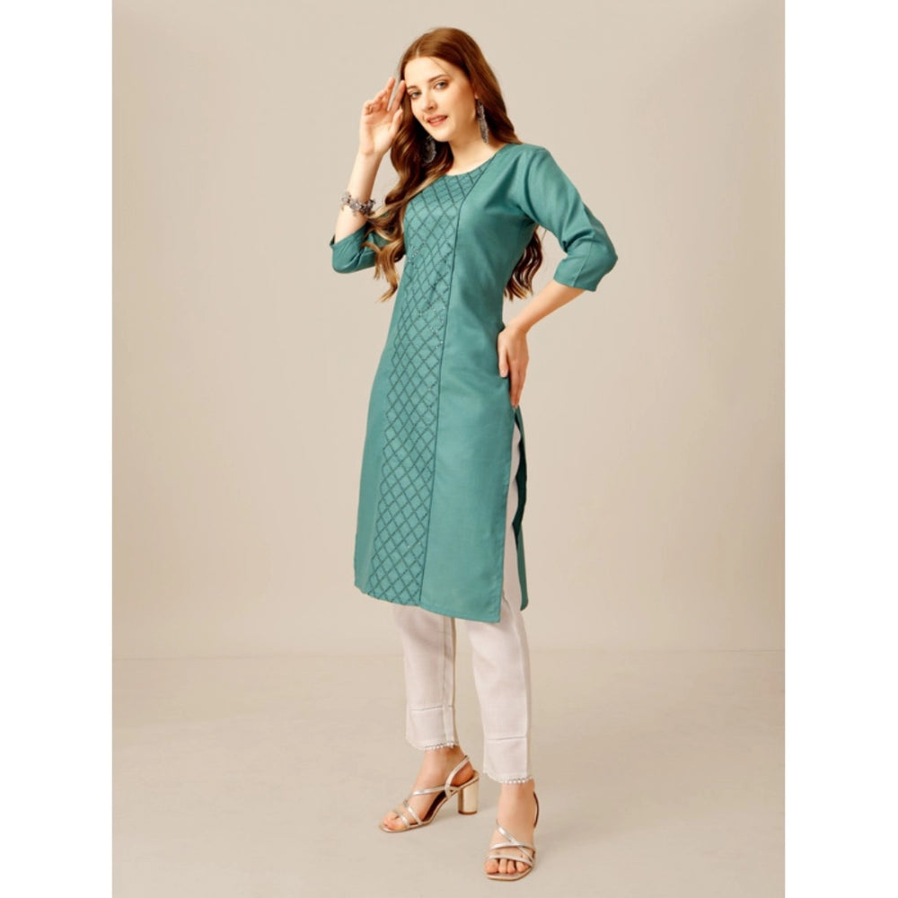 Casual 3-4 th Sleeve Embroidery Cotton Kurti Pant Set