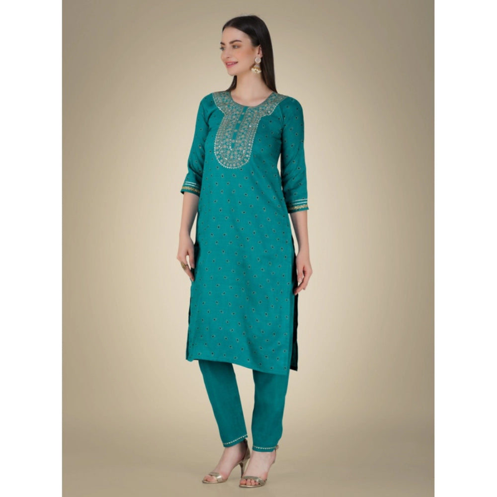 Casual 3-4 th Sleeve Embroidery Cotton Kurti Pant Dupatta Set