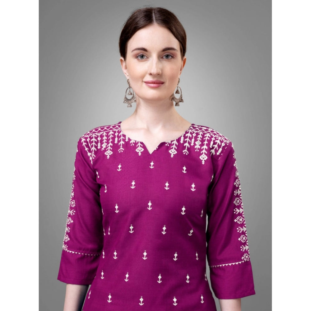 Casual 3-4 th Sleeve Embroidery Cotton Kurti Pant Dupatta Set