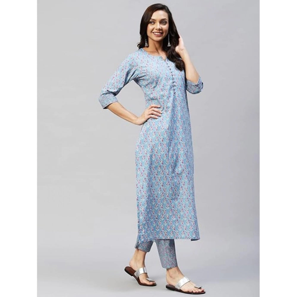 Casual 3-4 th Sleeve Printed Cotton Kurti Pant Set