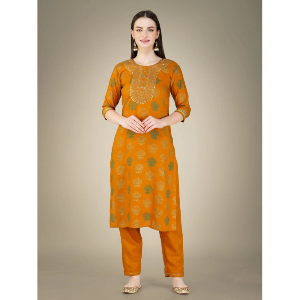 Casual 3-4 th Sleeve Embroidery Cotton Kurti Pant Dupatta Set