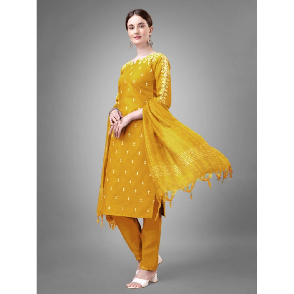 Casual 3-4 th Sleeve Embroidery Cotton Kurti Pant Dupatta Set