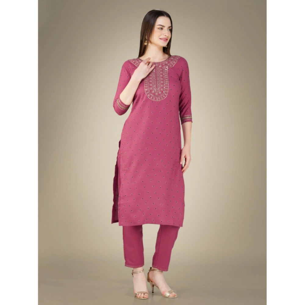 Casual 3-4 th Sleeve Embroidery Cotton Kurti Pant Dupatta Set