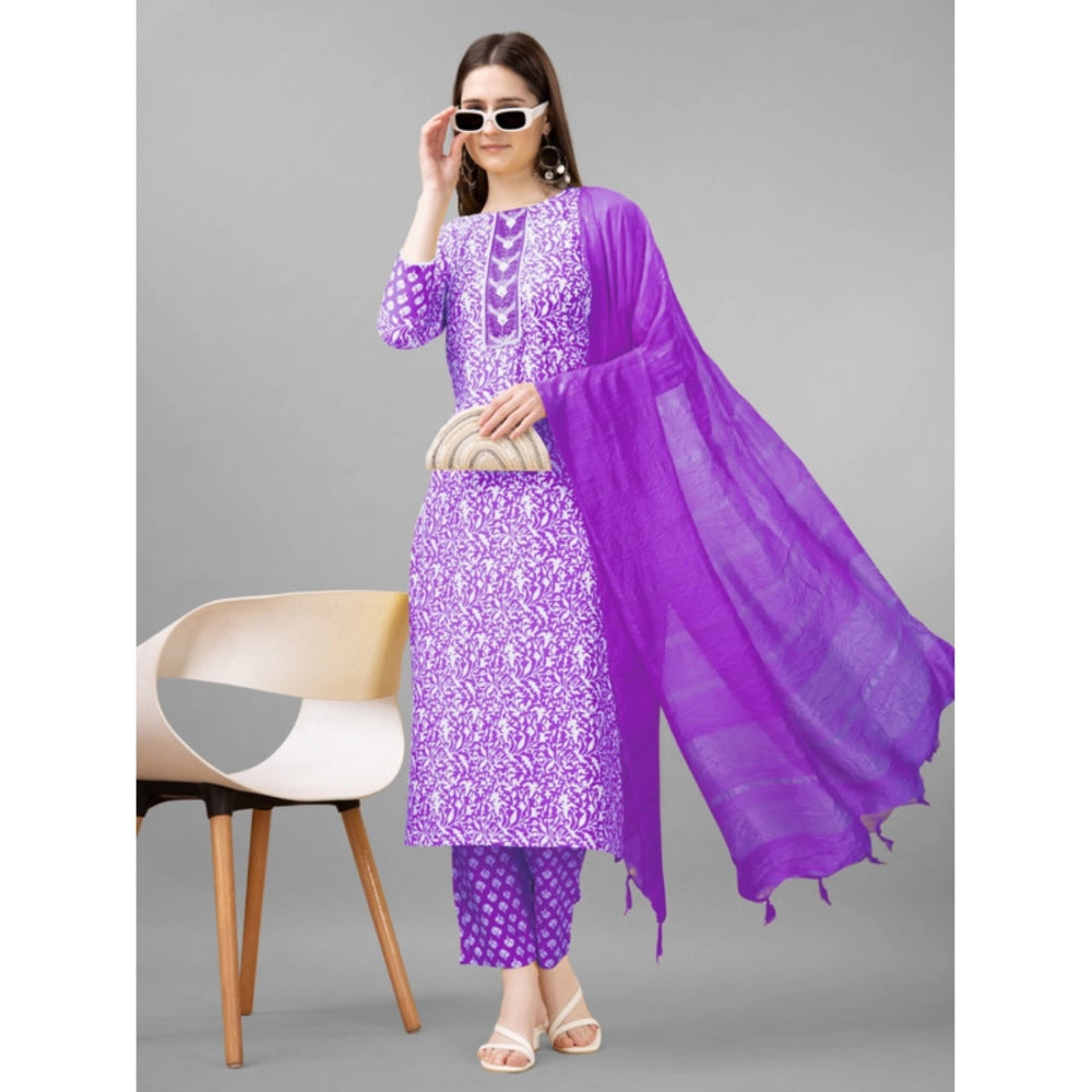 Casual 3-4 th Sleeve Embroidery Rayon Kurti Pant Dupatta Set