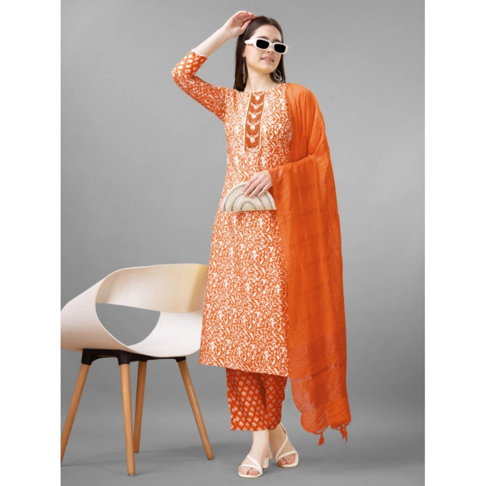 Casual 3-4 th Sleeve Embroidery Rayon Kurti Pant Dupatta Set