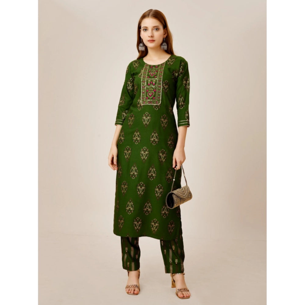 Casual 3-4 th Sleeve Embroidery Rayon Kurti Pant Set