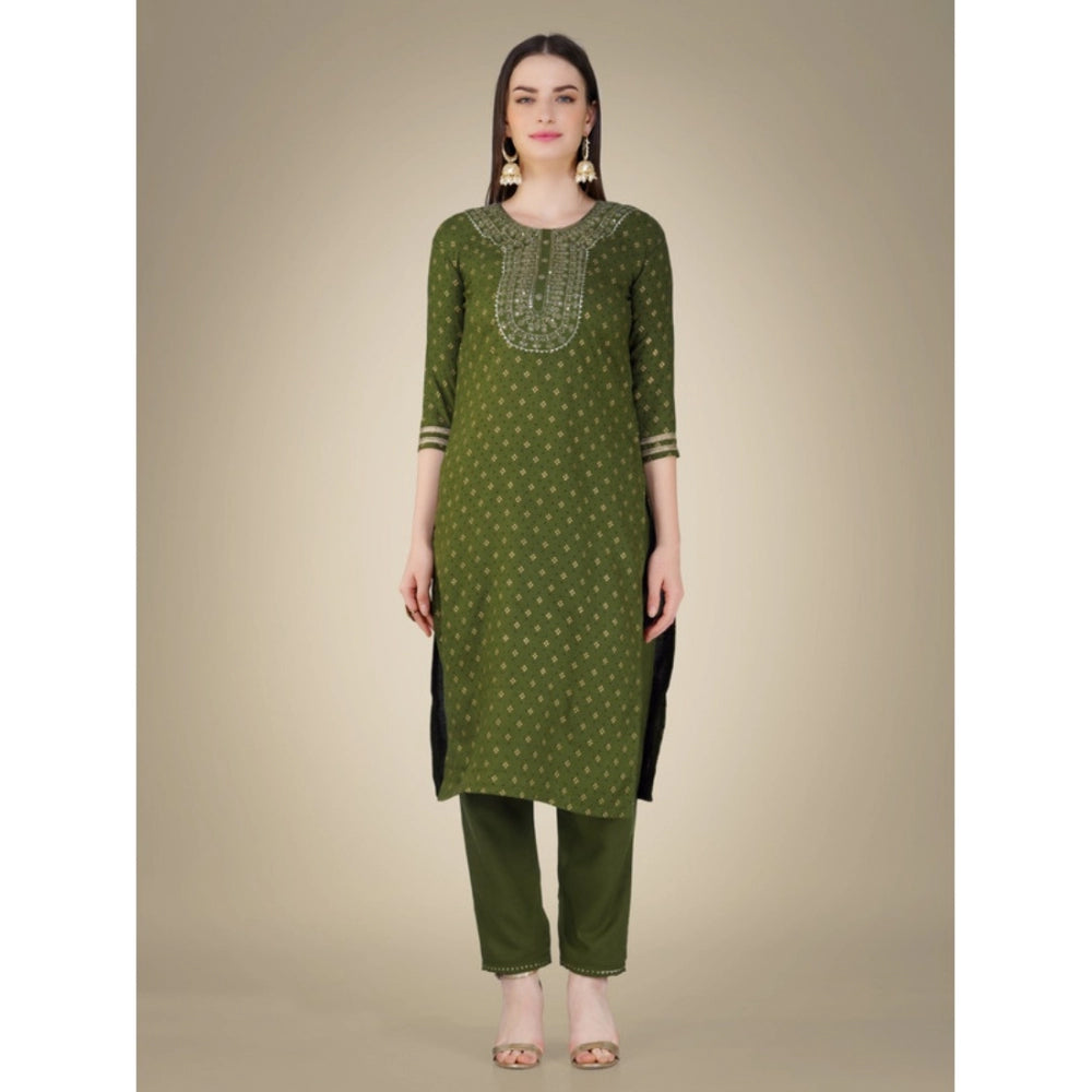 Casual 3-4 th Sleeve Embroidery Cotton Kurti Pant Dupatta Set