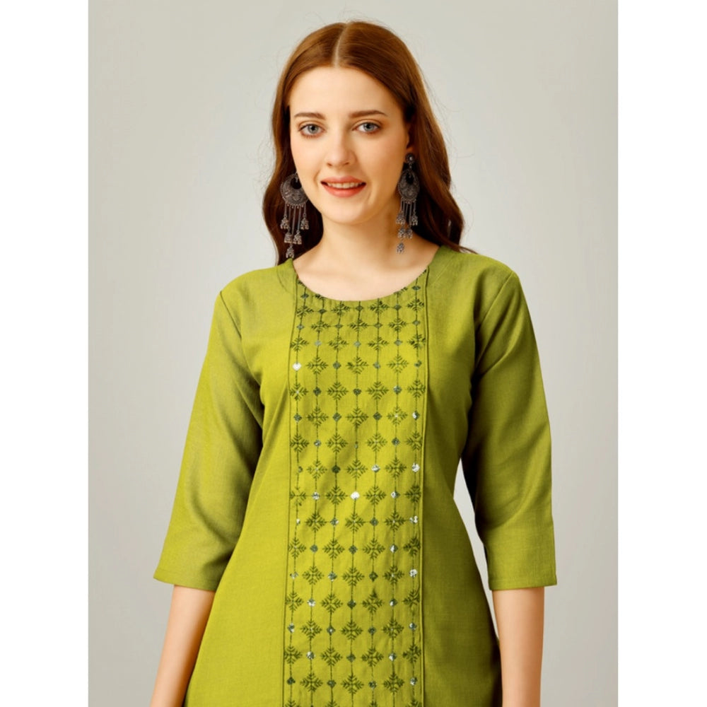 Casual 3-4 th Sleeve Embroidery Cotton Kurti Pant Set