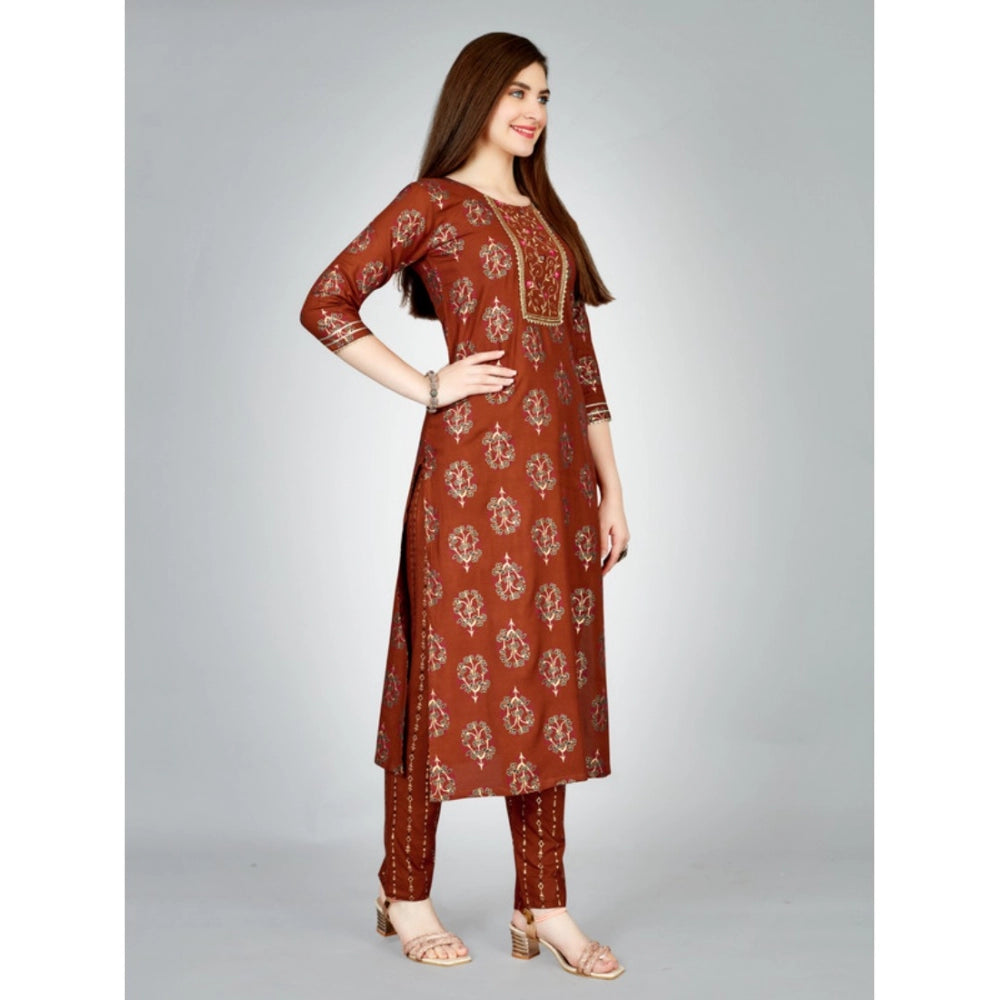 Casual 3-4 th Sleeve Embroidery Rayon Kurti Pant Set