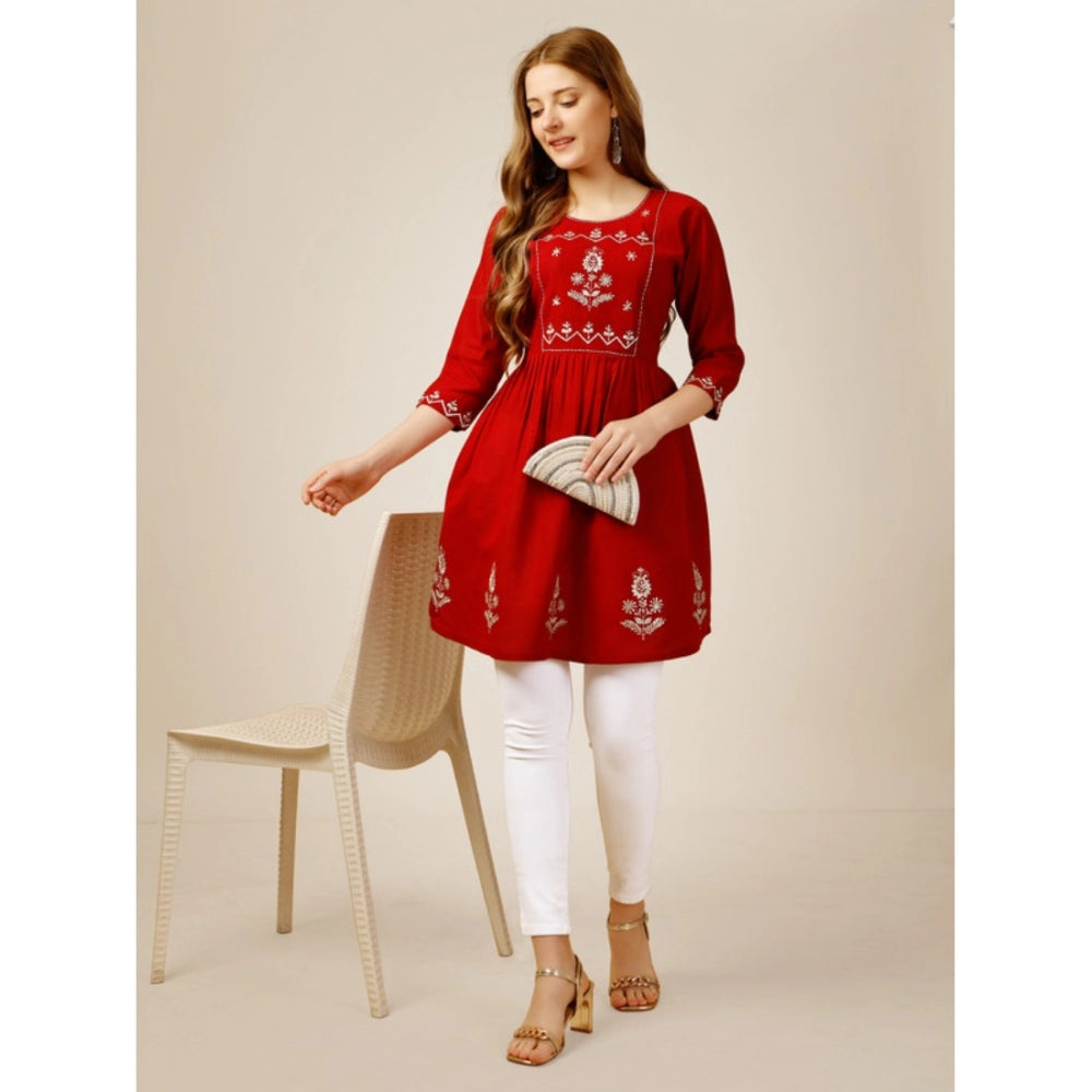 Casual 3-4 th Sleeve Embroidered Rayon Tunic Top