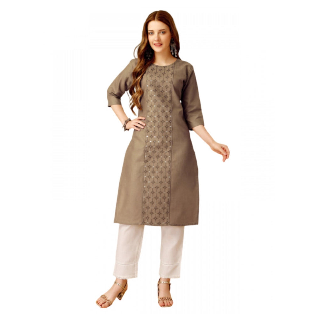 Casual 3-4 th Sleeve Embroidery Cotton Kurti Pant Set