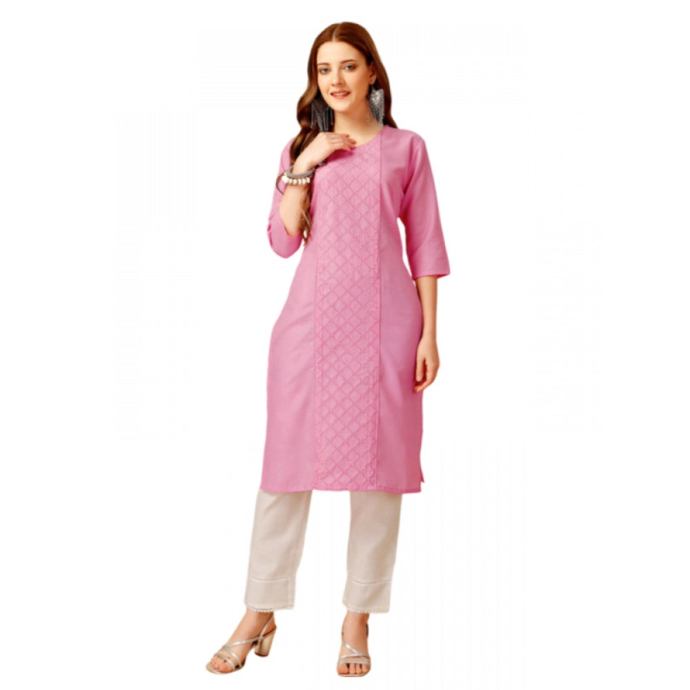 Casual 3-4 th Sleeve Embroidery Cotton Kurti Pant Set