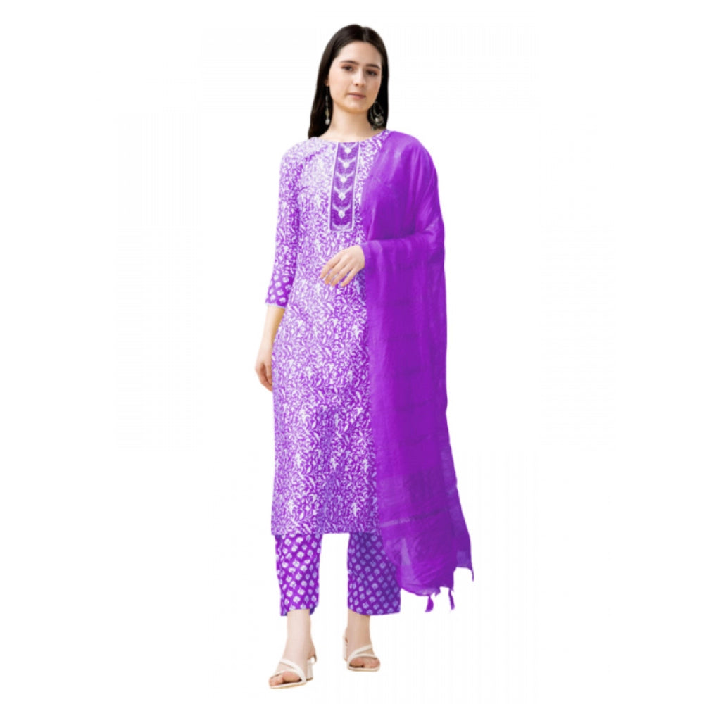 Casual 3-4 th Sleeve Embroidery Rayon Kurti Pant Dupatta Set