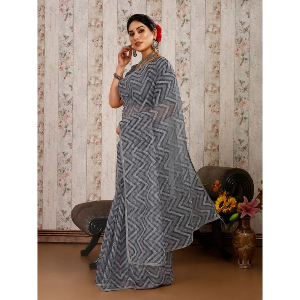 Linen Zig Zag Saree With Unstitched Blouse