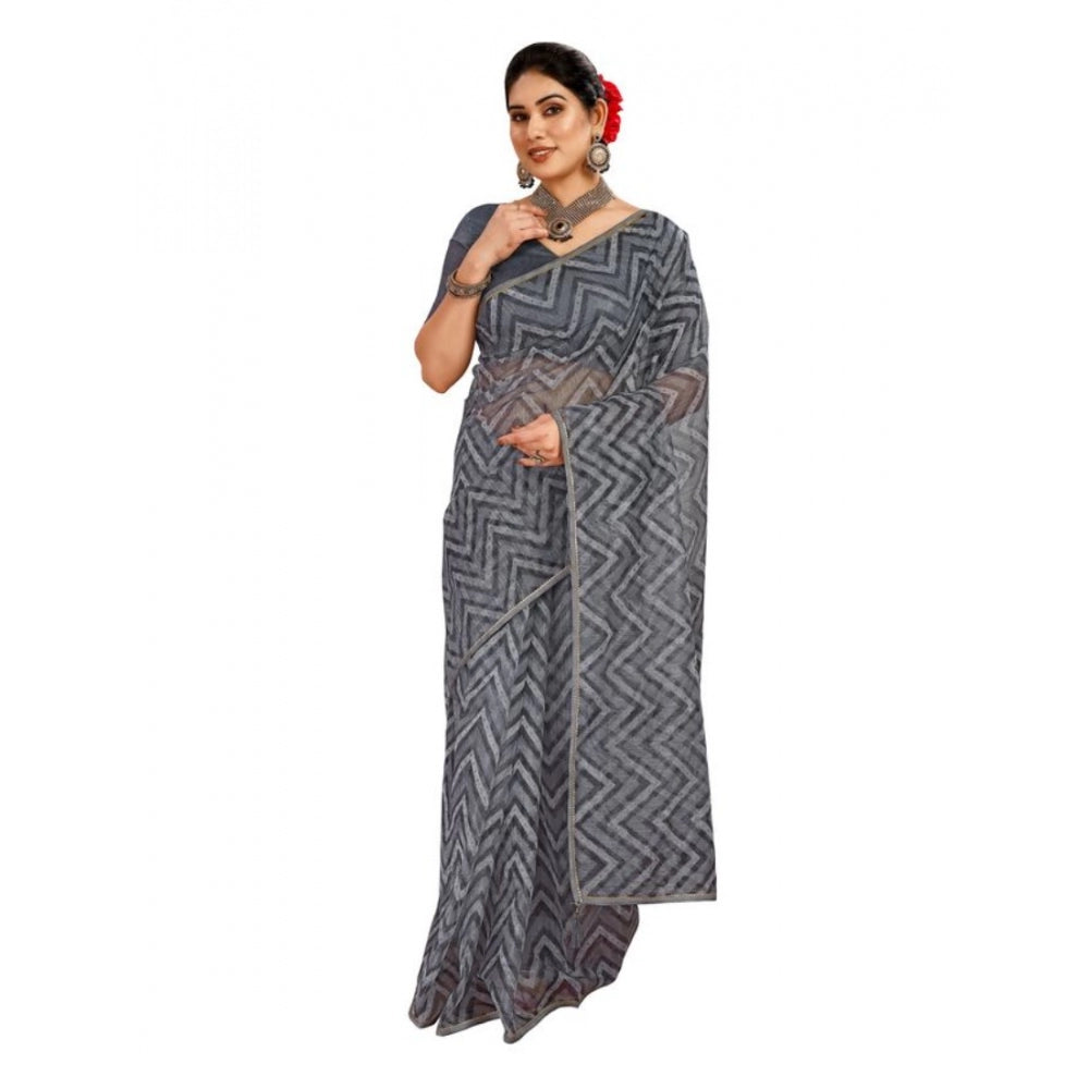 Linen Zig Zag Saree With Unstitched Blouse