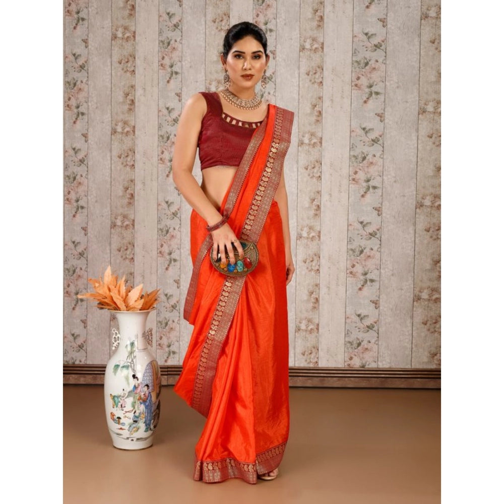 Vichitra Plain Saree With Unstitched Blouse