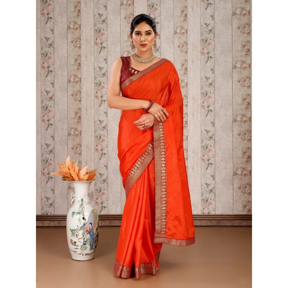 Vichitra Plain Saree With Unstitched Blouse