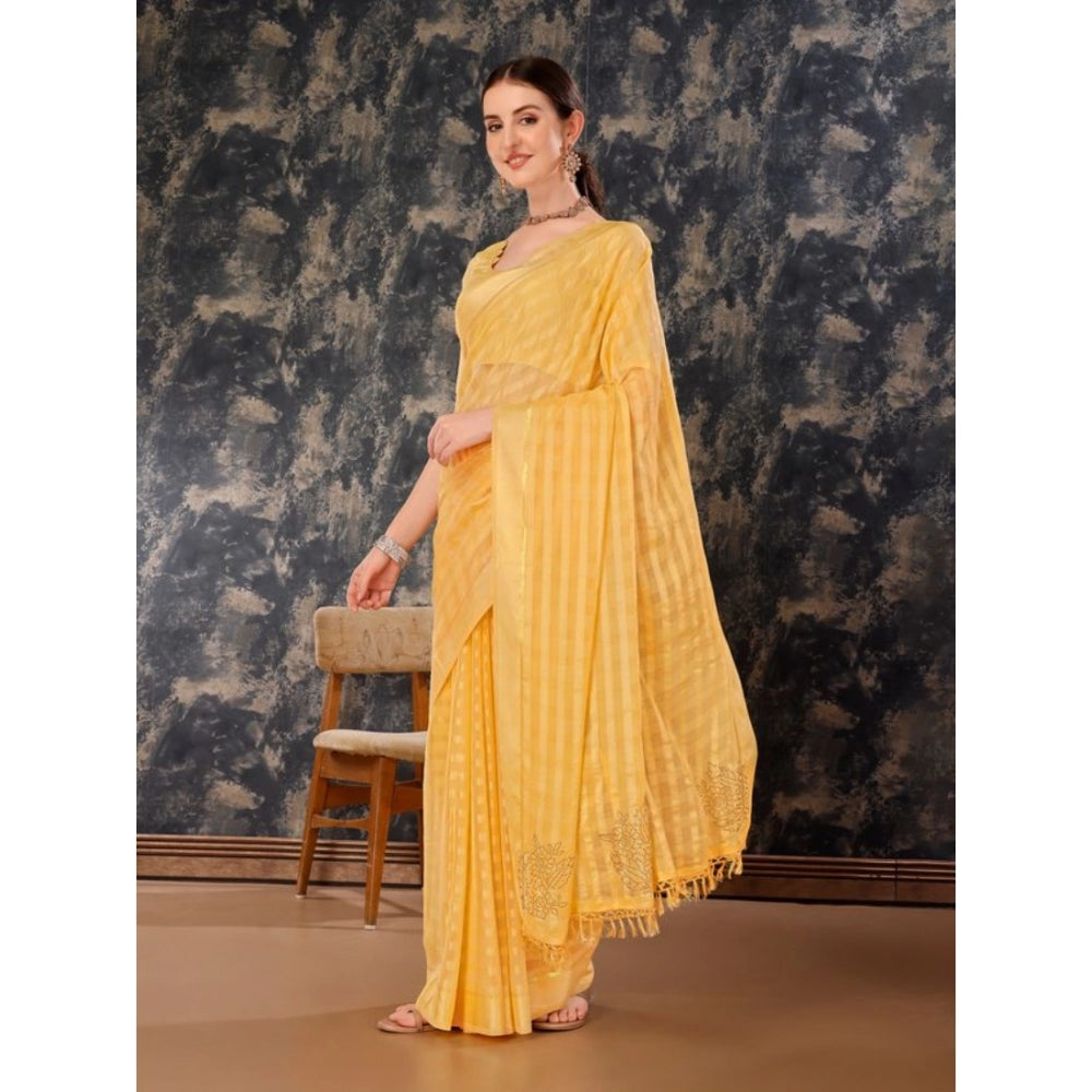 Chiffon Fabric Line Saree With Unstitched Blouse