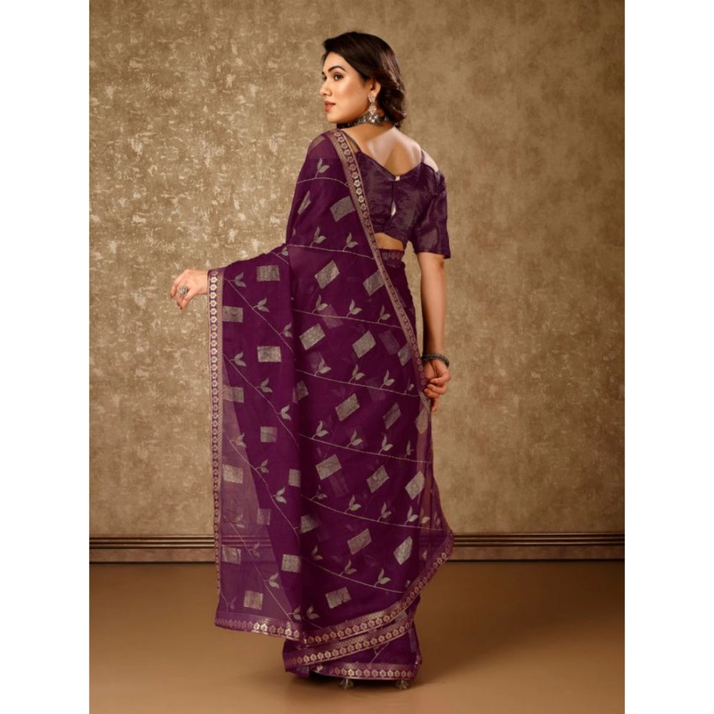 Zomto Patta Chiffon Saree With Unstitched Blouse