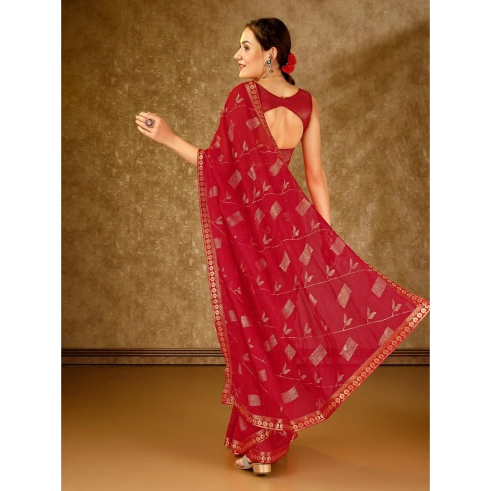 Zomto Patta Chiffon Saree With Unstitched Blouse