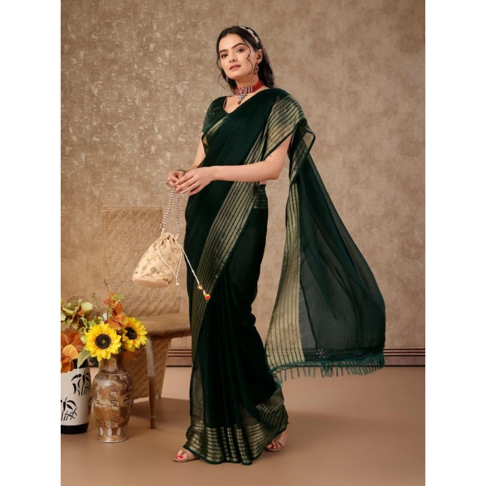 Chiffon Fabric Plain Saree With Unstitched Blouse