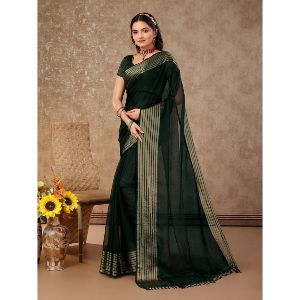 Chiffon Fabric Plain Saree With Unstitched Blouse