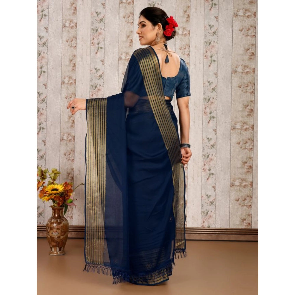 Chiffon Fabric Plain Saree With Unstitched Blouse