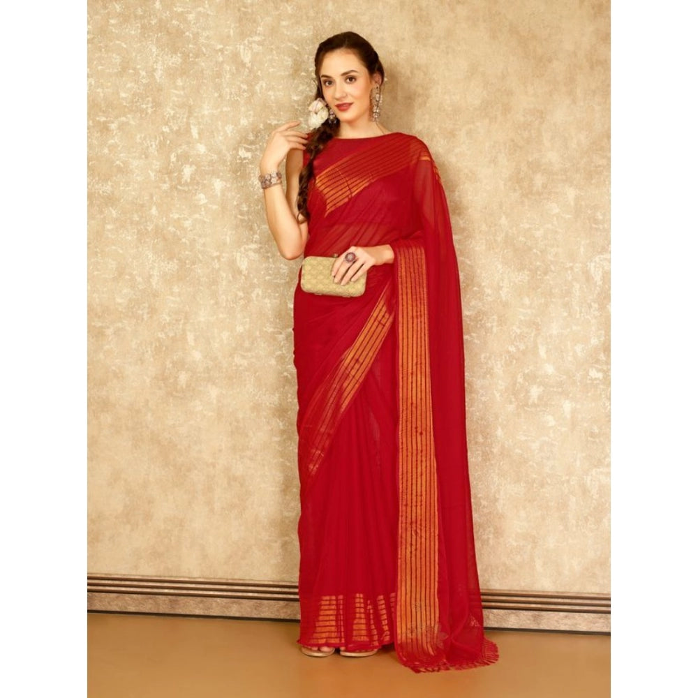 Chiffon Fabric Plain Saree With Unstitched Blouse