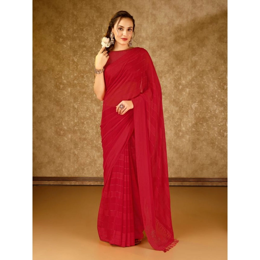 Chiffon Fabric Line Saree With Unstitched Blouse