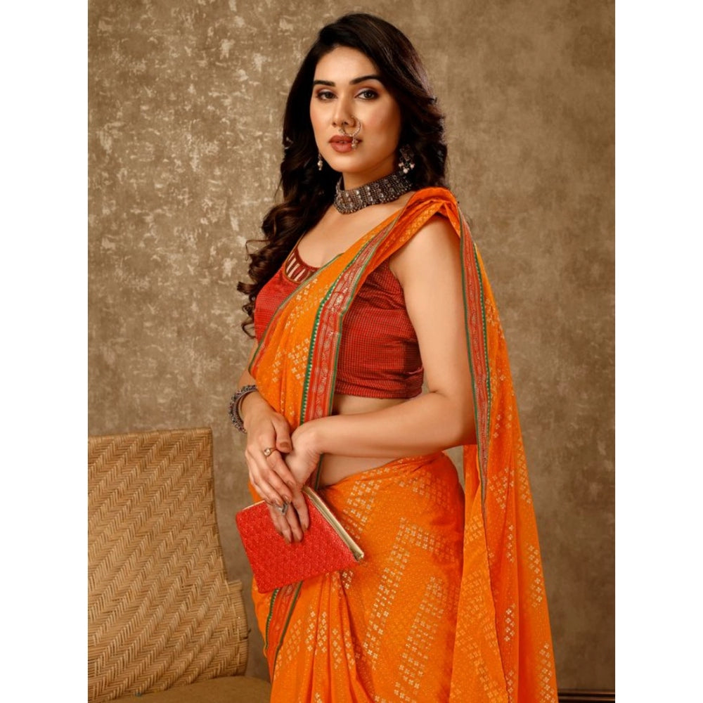 Zomto Zig Zag Saree With Unstitched Blouse