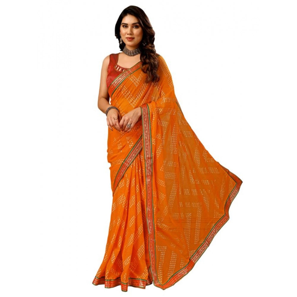 Zomto Zig Zag Saree With Unstitched Blouse