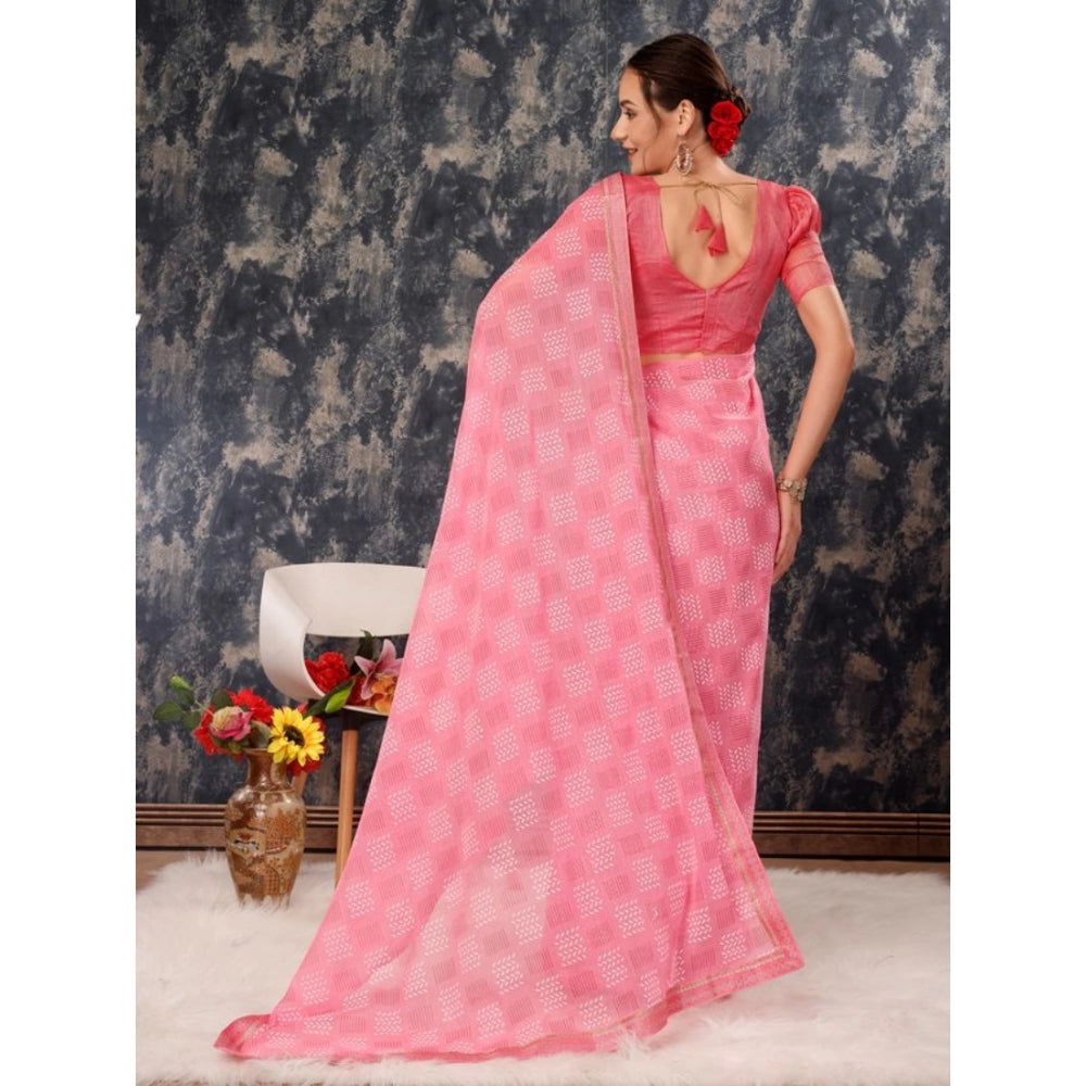 Zomto Cheked Saree With Unstitched Blouse