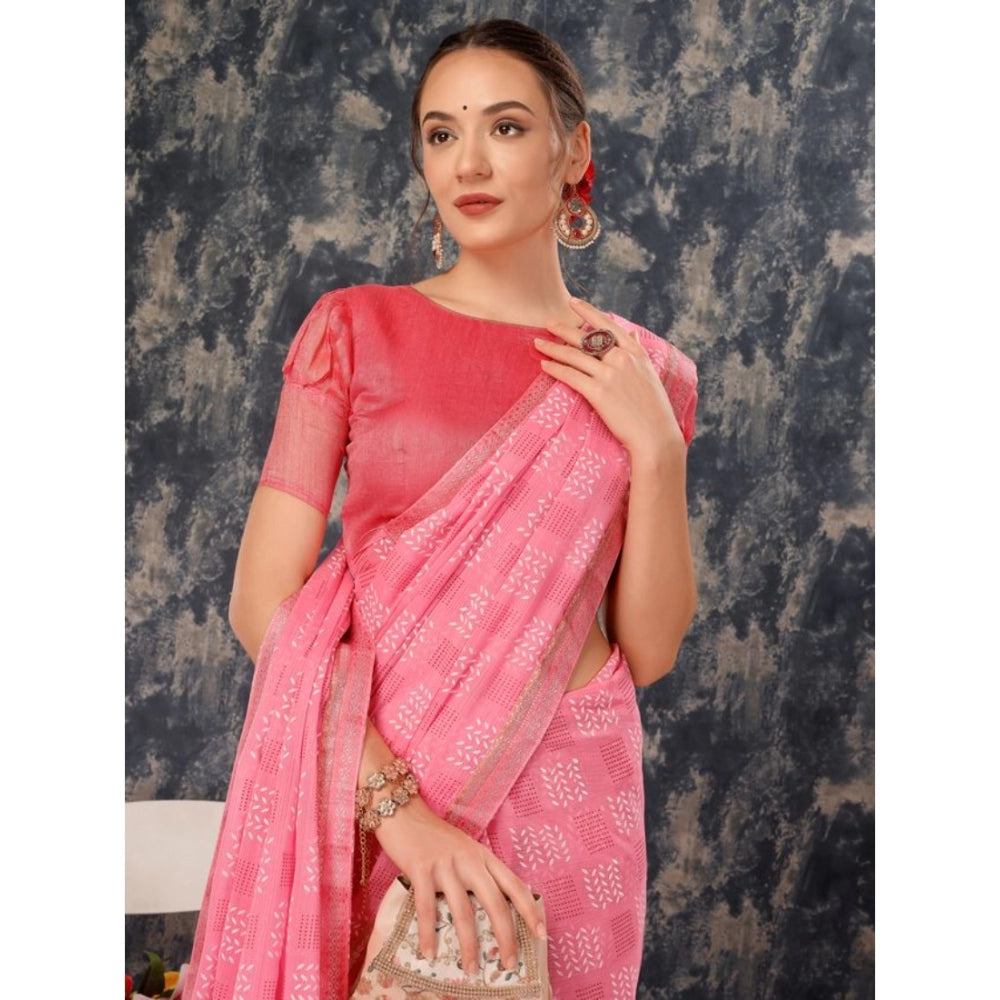 Zomto Cheked Saree With Unstitched Blouse